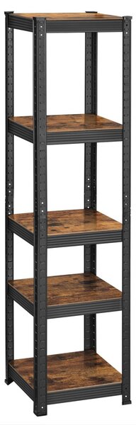 Polcos állvány, keskeny salgópolc, 80kg polconkénti teherbírással, fekete 37x37x150cm