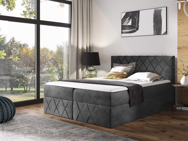 Wilsondo PAROS Lux kárpitozott boxspring ágy fedőmatraccal - sötétszürke Kronos Méret: 140x200