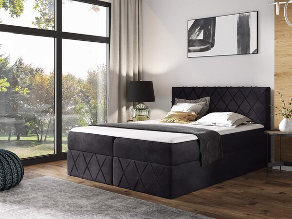 Wilsondo PAROS Lux kárpitozott boxspring ágy fedőmatraccal - fekete Kronos Méret: 160x200