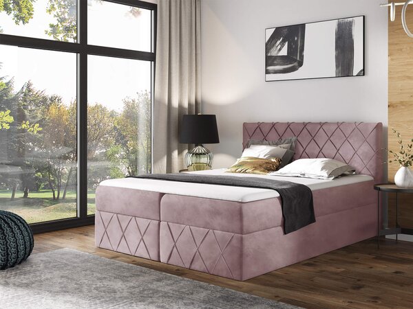 Wilsondo PAROS Lux kárpitozott boxspring ágy fedőmatraccal - rózsaszín Kronos Méret: 140x200