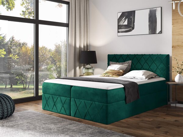 Wilsondo PAROS Lux kárpitozott boxspring ágy fedőmatraccal - zöld Kronos Méret: 180x200