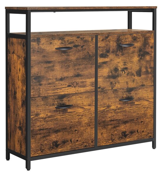 Cipős szekrény 4 ajtós 12-20 pár cipő tárolására, rusztikus barna 98x30x96cm