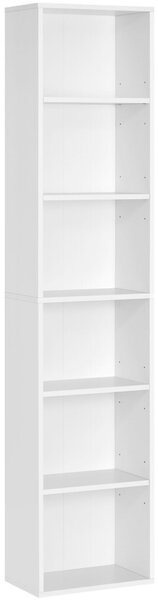 Könyvespolc, skandináv stílusú, 6 szintes, fehér 40x24x178cm