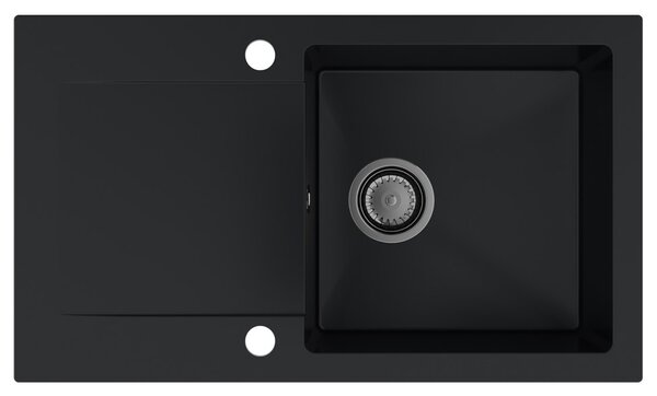 SINK Quality Mosogató Quality Ferrum, konyhai gránit mosogató 770x450x190 mm + fekete szifon, fekete, SKQ-FER.C.1KDO.XB