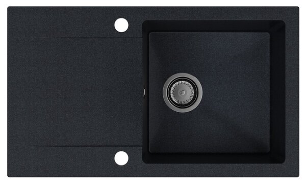 SINK Quality Mosogató Quality Ferrum, konyhai gránit mosogató 770x450x190 mm + fekete szifon, fekete foltos-BROKÁD, SKQ-FER.B.1KDO.XB