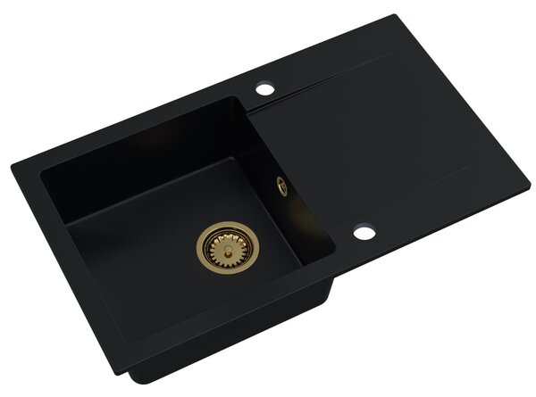 SINK Quality Mosogató Quality Ferrum, konyhai gránit mosogató 770x450x190 mm + arany szifon, fekete, SKQ-FER.C.1KDO.XG