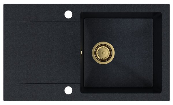 SINK Quality Mosogató Quality Ferrum, konyhai gránit mosogató 770x450x190 mm + arany szifon, fekete foltos-BROKÁD, SKQ-FER.B.1KDO.XG