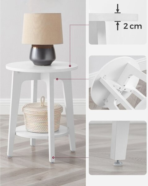 Lerakó asztal, fehér, 50 cm magas 40 cm átmérő