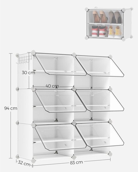 Cipőtároló doboz 6 rekeszes tárolódoboz, fehér 82x32x92cm