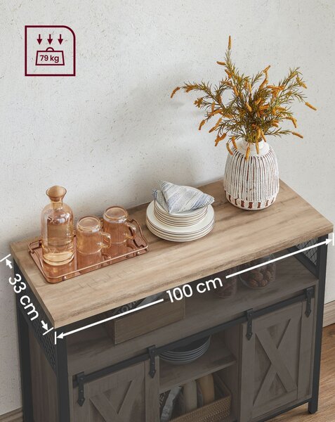Komód elhúzható ajtókkal és nyitott polcokkal, homokbarna 100x33x80cm