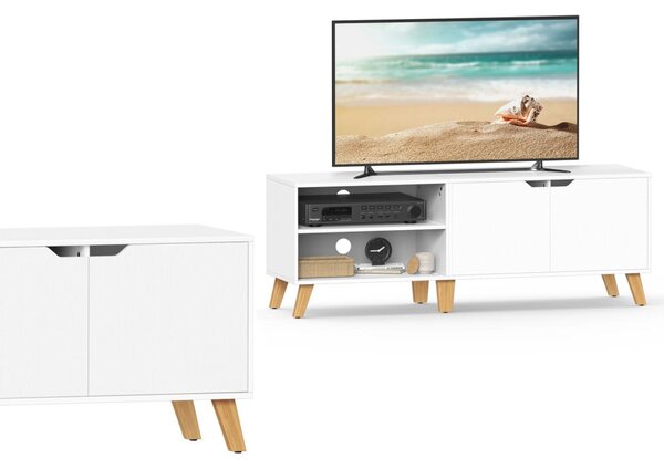 TV szekrény, 2 ajtóval, polcokkal, fehér 140x40x45cm