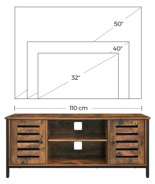 TV szekrény polcokkal és két ajtóval, rusztikus barna 110x40x50cm