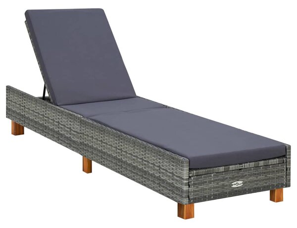 Szürke polyrattan napozóágy párnával