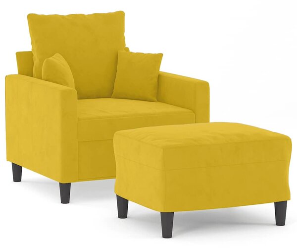 Sárga bársony kanapéfotel lábtartóval 60 cm