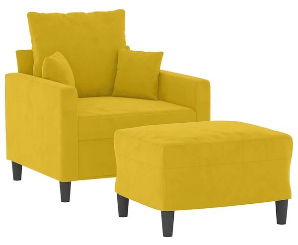 Sárga bársony kanapéfotel lábtartóval 60 cm