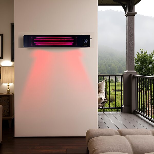 4500W/2250 watt, ElectricSun fekete, infravörös teraszfűtő beltéri/kültéri használatra, termosztáttal és alkalmazással, 100x18 cm-es