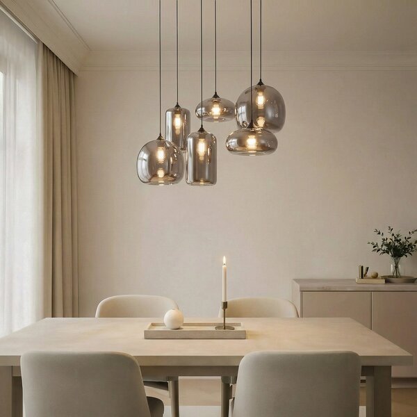 Függőlámpa Lindby, Marla, dimmable, Szürke, Étkező, Üveg, Modern