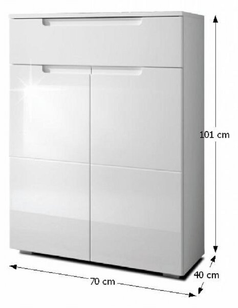 KONDELA komód, fehér extra magasfényű, SPACE