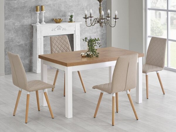 Asztal Houston 559, 76x80cm, Lancelot tölgy, Fehér, Bükkfa
