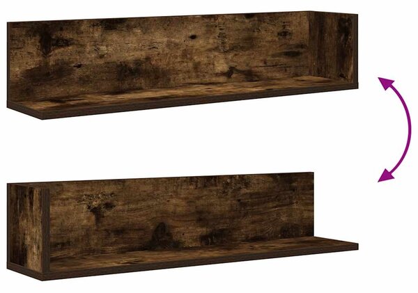 2 db füstös tölgy színű szerelt fa fali polc 75 x 16,5 x 16,5cm