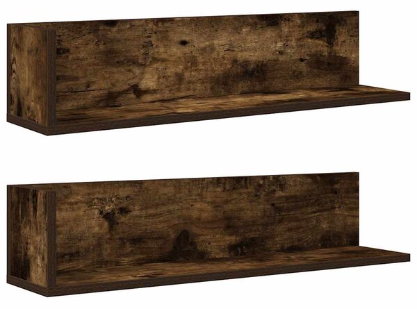 2 db füstös tölgy színű szerelt fa fali polc 75 x 16,5 x 16,5cm
