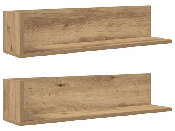 2 db kézműves tölgy színű szerelt fa fali polc 75x16,5x16,5 cm