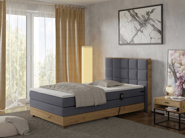 KONDELA Elektromos állítható ágy, boxspring, sötétszürke/artisan tölgy, 120x200, TIANA