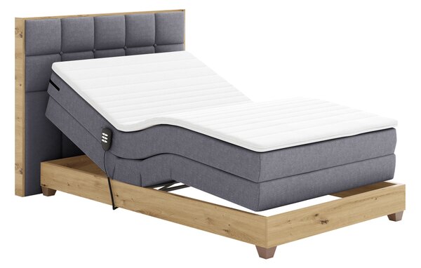 KONDELA Elektromos állítható ágy, boxspring, sötétszürke/artisan tölgy, 120x200, TIANA