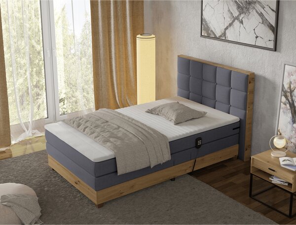KONDELA Elektromos állítható ágy, boxspring, sötétszürke/artisan tölgy, 120x200, TIANA