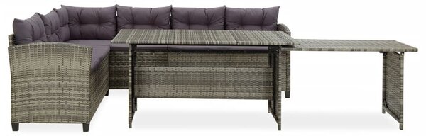 2-részes szürke polyrattan kerti bútorszett párnákkal
