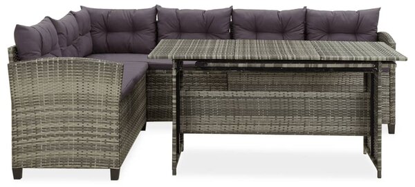 2-részes szürke polyrattan kerti bútorszett párnákkal