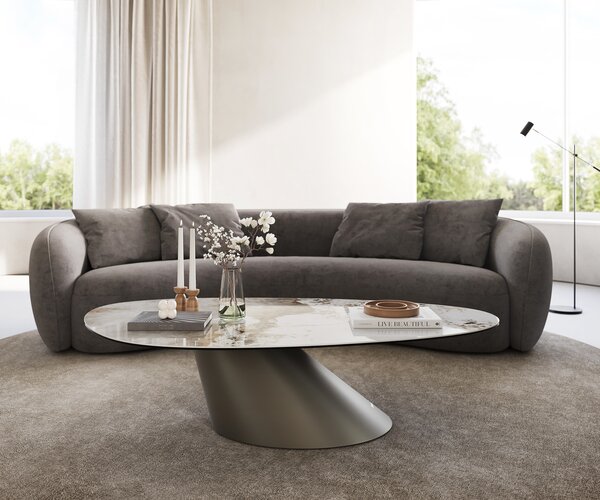 DELIFE Dohányzóasztal Edge ovális 140x75 cm kerámia Minas melange Conis fém titán színű effektfinish
