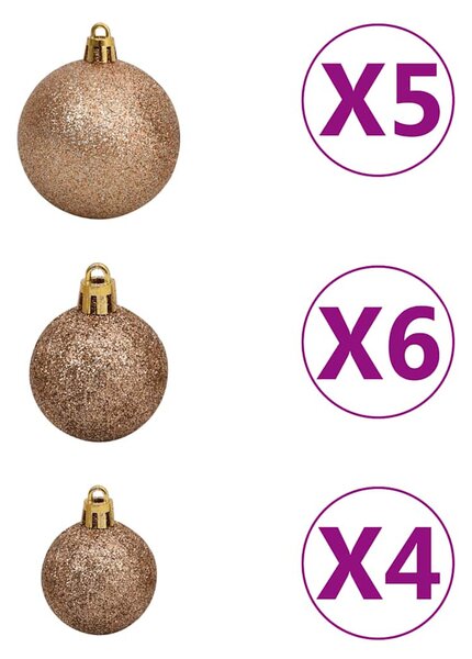 Csuklópántos műkarácsonyfa 150 LED-del és gömbökkel 120 cm