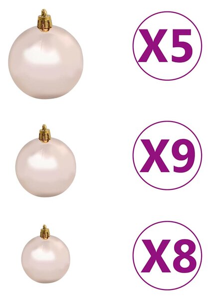 Fehér megvilágított műkarácsonyfa gömb szettel 120 cm