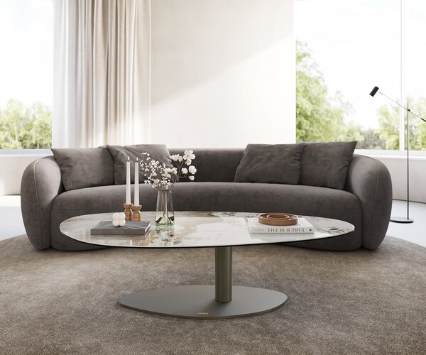 DELIFE Dohányzóasztal Edge ovális 140x75 cm kerámia Minas Melange Vibany fém titán színű effektfinish