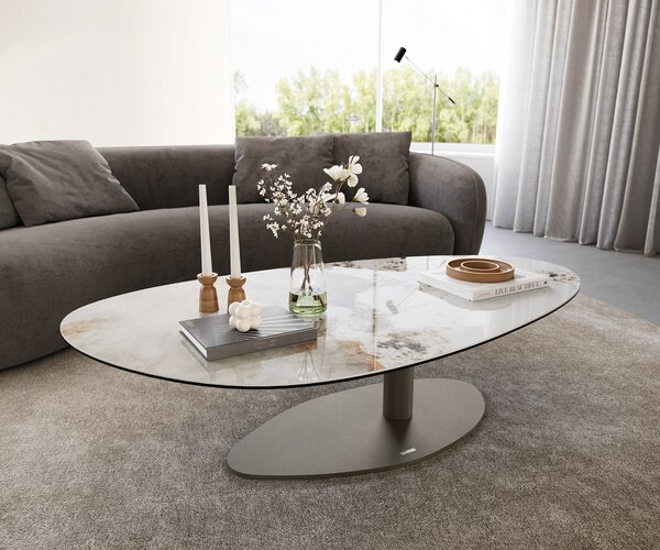 DELIFE Dohányzóasztal Edge ovális 140x75 cm kerámia Minas Melange Vibany fém titán színű effektfinish