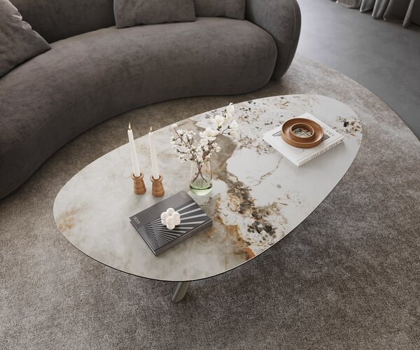 DELIFE Dohányzóasztal Edge ovális 140x75 cm kerámia Minas Melange Sarity fém titán színű effektfinish