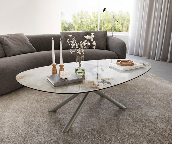 DELIFE Dohányzóasztal Edge ovális 140x75 cm kerámia Minas Melange Sarity fém titán színű effektfinish