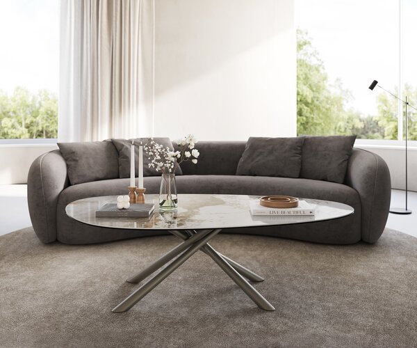 DELIFE Dohányzóasztal Edge ovális 140x75 cm kerámia Minas Melange Sarity fém titán színű effektfinish