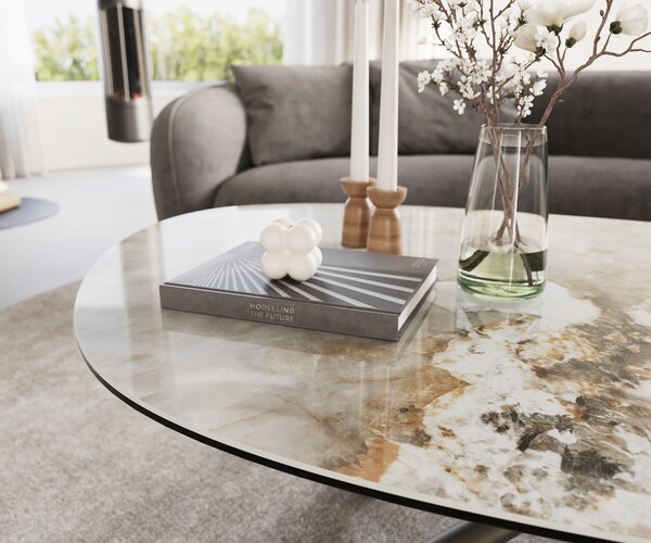DELIFE Dohányzóasztal Edge ovális 140x75 cm kerámia Minas Melange Sarity fém titán színű effektfinish