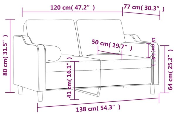 2 személyes bordó szövet kanapé díszpárnákkal 120 cm