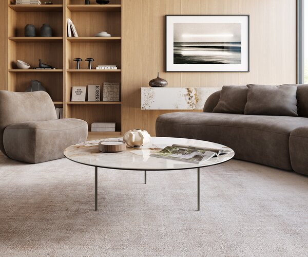 DELIFE Dohányzóasztal Edge kerek 100x100 cm kerámia Minas Melange Trive fém titán színű effektfinish