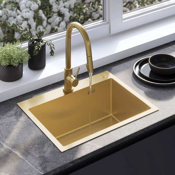 Acél mosogató 3 részes tartozékkészlettel REA Liam Brush Gold