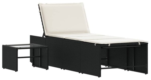 2 db fekete polyrattan moduláris napozóágy asztallal
