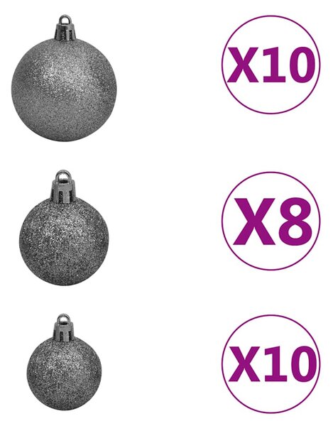 Műkarácsonyfa 300 LED-del, gömbszettel és hópehellyel 180 cm