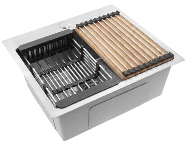 Acél mosogató 3 részes tartozékkészlettel REA Leo 50 Brush Nickel