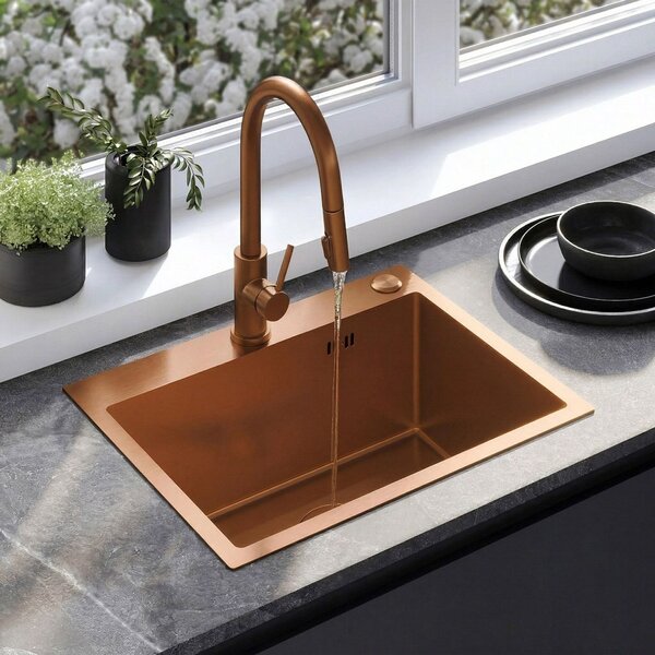 Acél mosogató 3 részes tartozékkészlettel REA Liam Brush Copper
