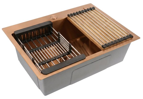 Acél mosogató 3 részes tartozékkészlettel REA Liam Brush Copper
