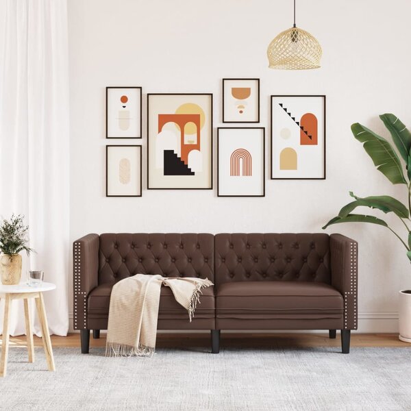 2 személyes barna műbőr Chesterfield kanapé