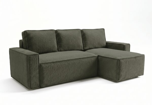 SMART BOUCLE L alakú kihúzható, megfordítható sarokkanapé 232x143 cm, sötétzöld